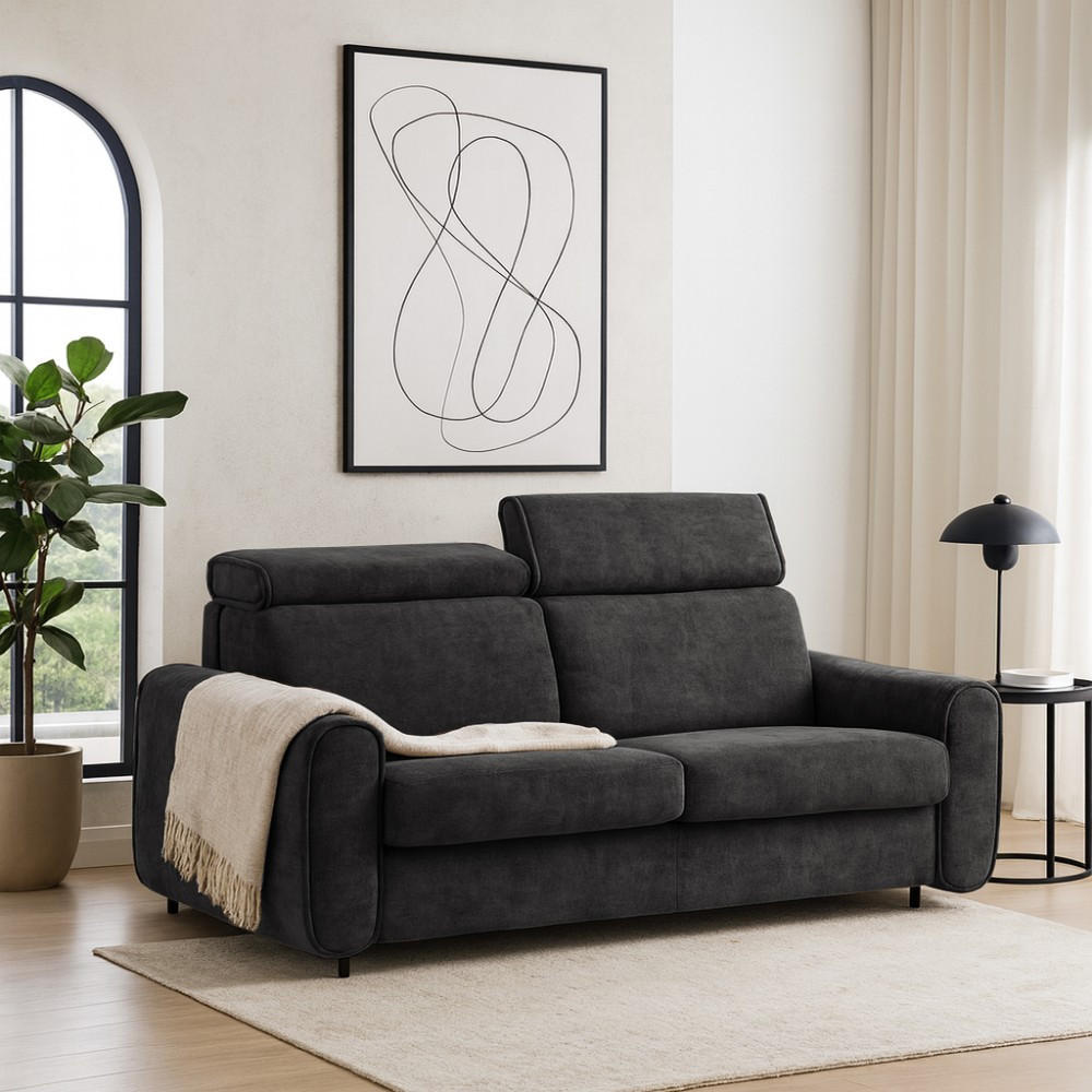 SCHLAFSOFA Pavarti mit italienischem Gestell, 160x195, Schwarz - Schwarz, Holzwerkstoff/Textil (214/88/100cm) - Beautysofa