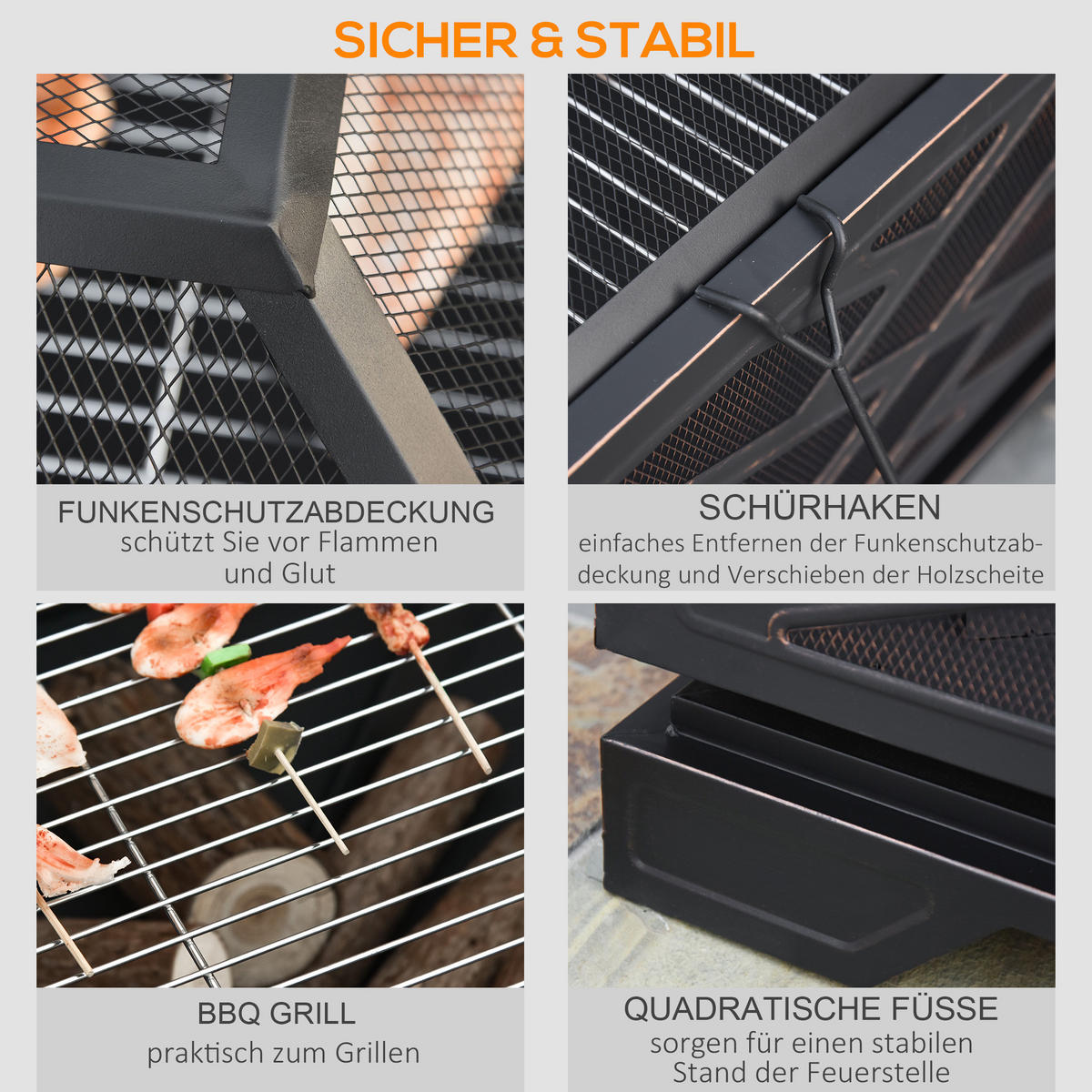 FEUERSCHALE, Eisen, Schwarz - Schwarz, Metall (66/66/66cm) - Outsunny