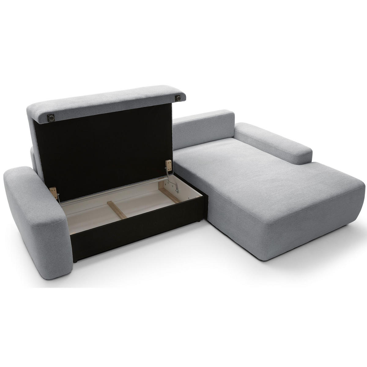 ECKSOFA Baleo Hellgrau Chenille-Bezug - Hellgrau/Schwarz, Kunststoff/Textil (264/162cm) - Selsey