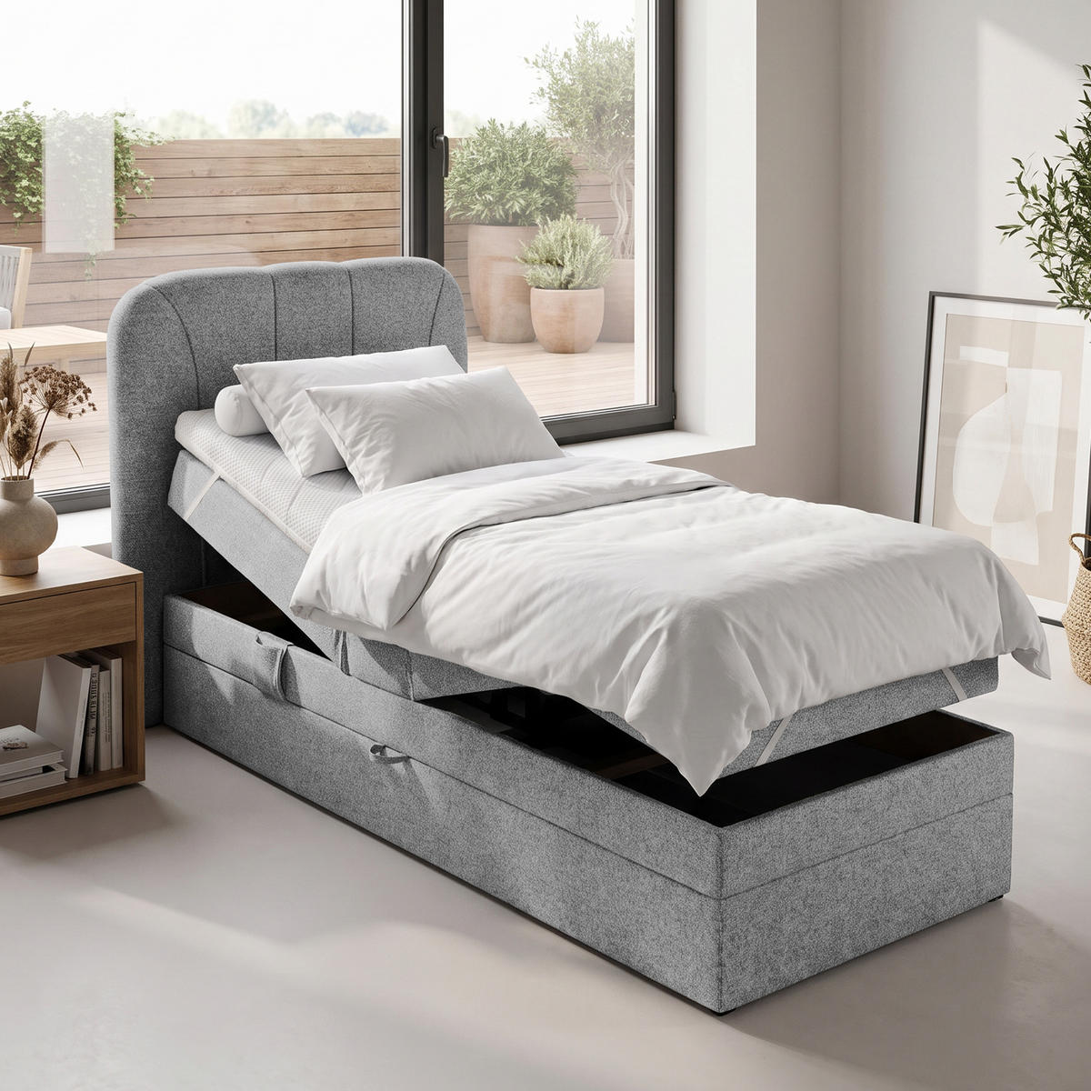 BOXSPRINGOVÁ POSTEL Romeo, jednolůžko s elektrickým polohováním matrace, 90x200 cm, šedá - šedá, textil (90/200cm) - Beautysofa