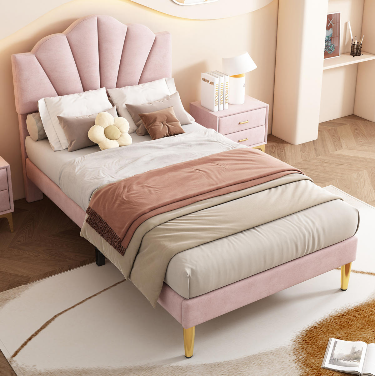POLSTERBETT 90/200 cm Rosa aus Samt mit verstellbarem Kopfteil - Pink, Textil (90/200cm) - OKMYHOME