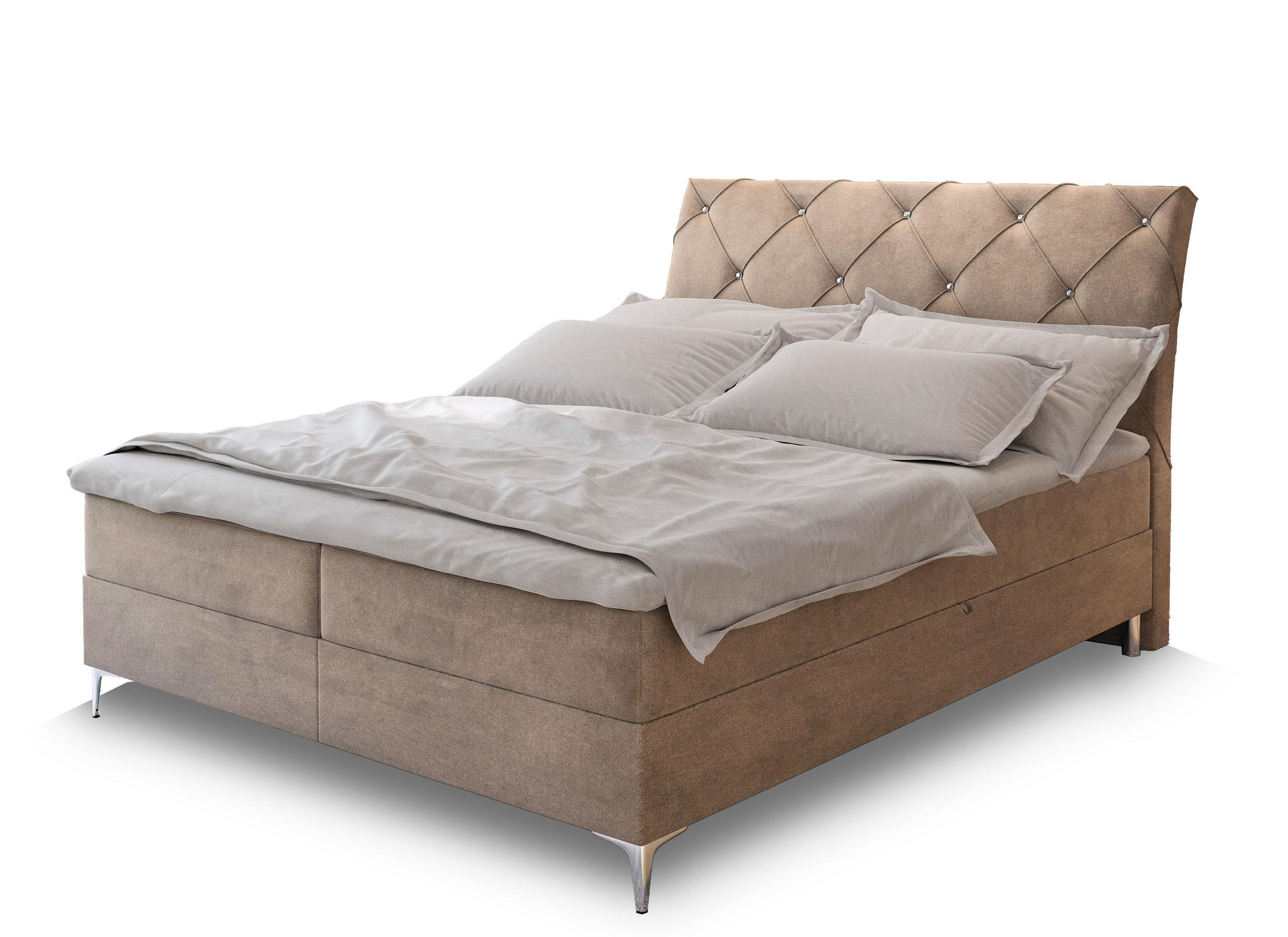 BOXBETT MACON 180x200 cm mit Matratze und Topper - Beige - Beige, Holz (180/200cm) - MASSENO
