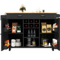 KÜCHENINSEL 102/45/92 cm schwarz und Metall mit Rollen und Weinregal - Schwarz, Holzwerkstoff (102/92/45cm) - OKWISH