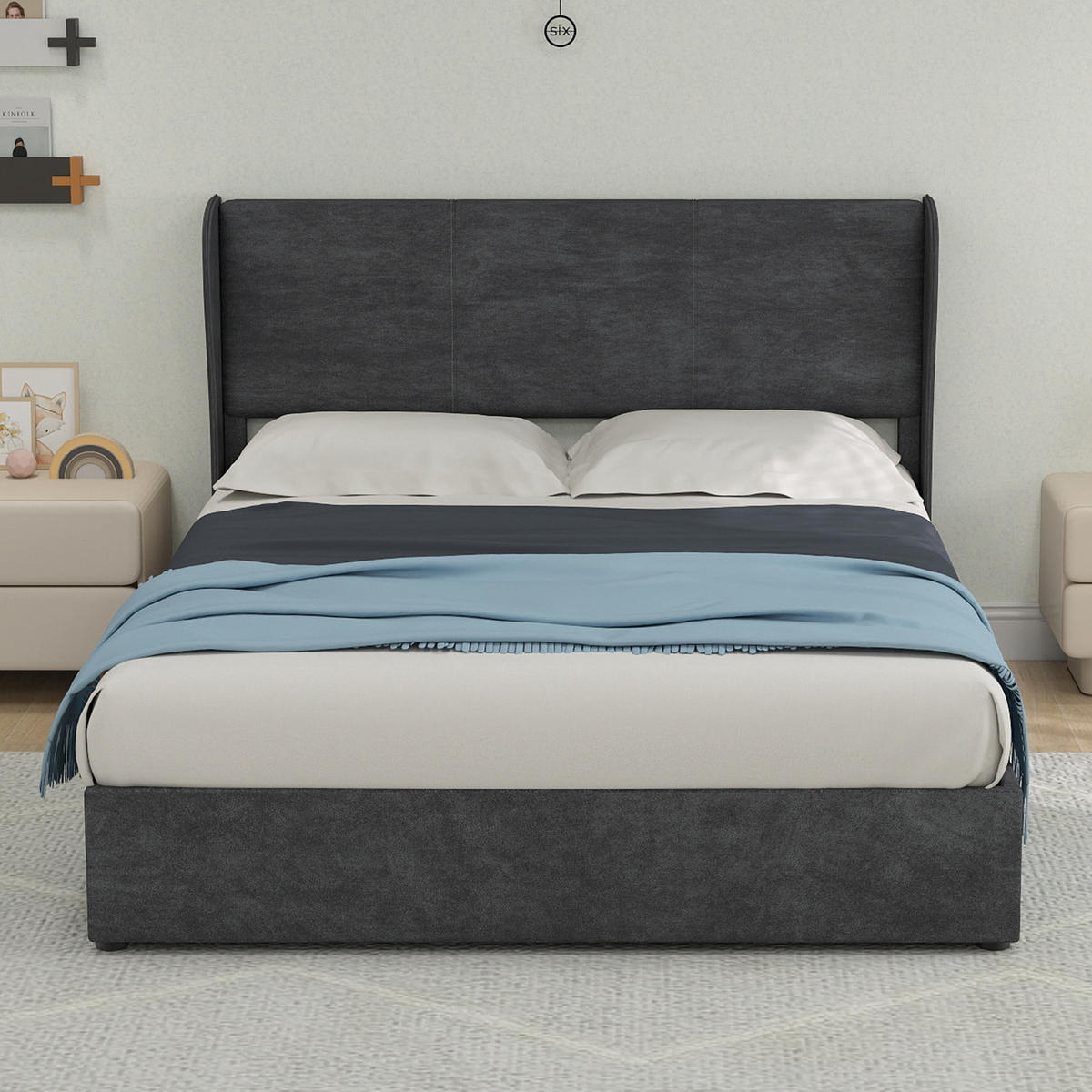 POLSTERBETT 140x200 cm Stauraum hydraulisch grau - Grau, Textil (140/200cm) - LEBENLANG