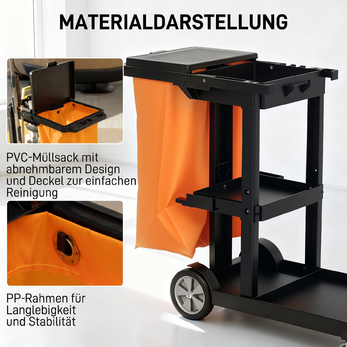 REINIGUNGSWAGEN Kunststoff Schwarz - Schwarz, Kunststoff (50.5/100/121cm) - HOMCOM