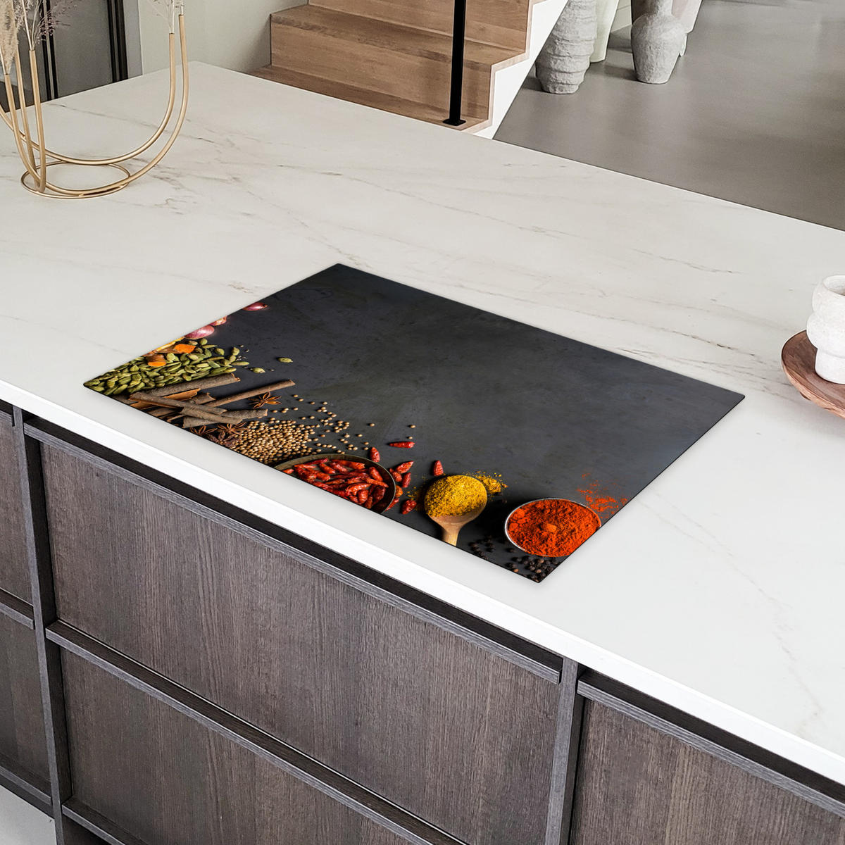 HERABDECKPLATTE - Kräuter - Lebensmittel - Gewürze - Schwarz - Paprika - Zimt - 85x55 - Currygelb, Kunststoff (85/55/0.2cm) - MuchoWow