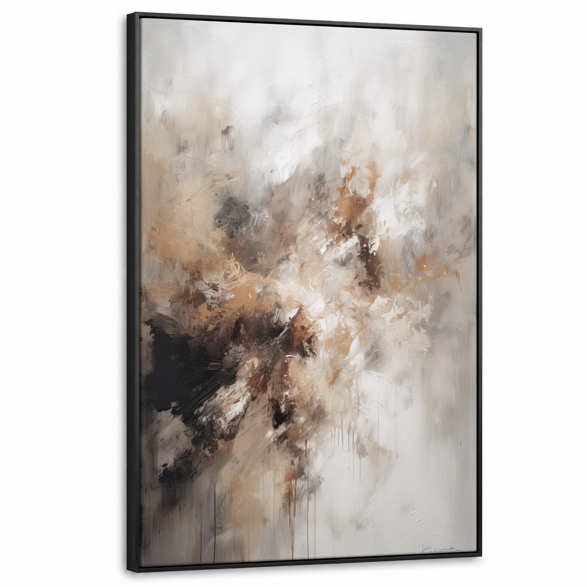 LEINWAND Bilder mit Rahmen - Farbe - Abstrakt - Beige - Kunst - 90x140 - Greige, Textil (90/140cm) - MuchoWow