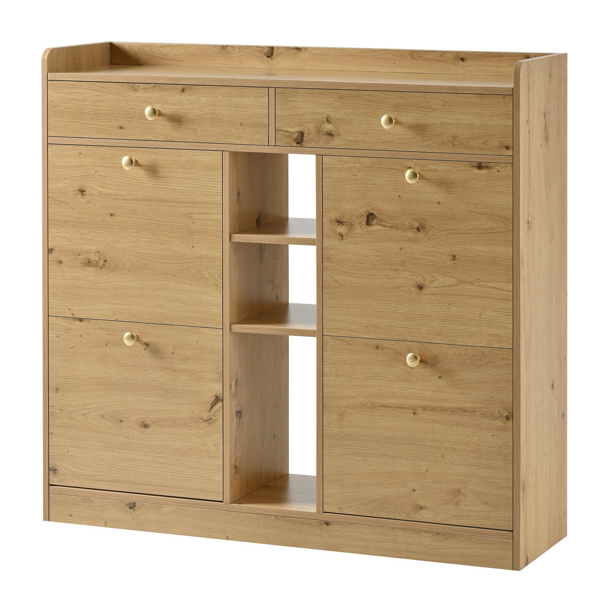 SCHUHSCHRANK 110/26/100 cm natur aus Spanplatte mit 4 Klappen und 2 Schubladen - Naturfarben, Holzwerkstoff (110/100/26cm) - OKWISH