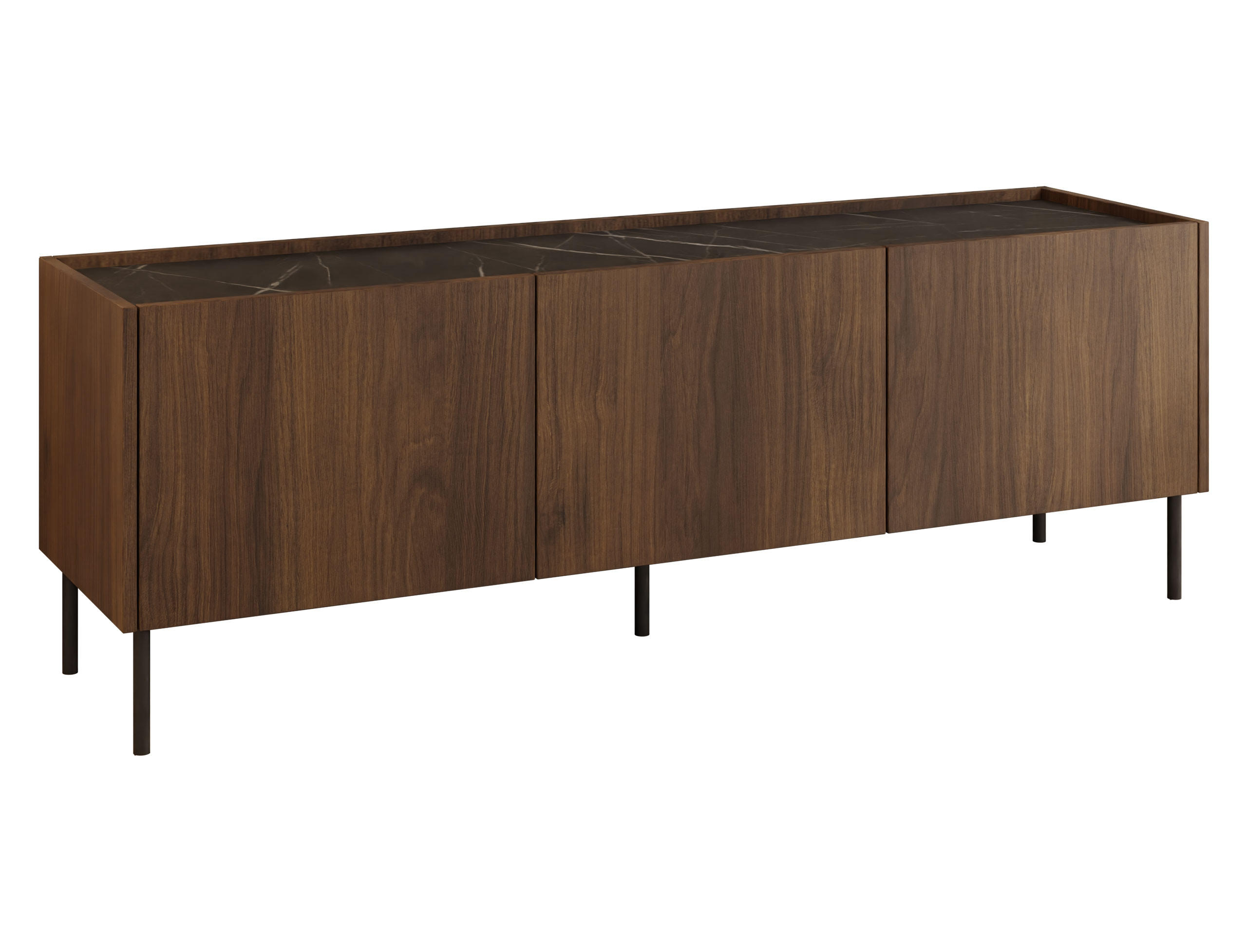 TV-LOWBOARD Tewos 144 - Nussbaumfarben/Schwarz, Holzwerkstoff/Metall (144/50/37cm) - MIRJAN24