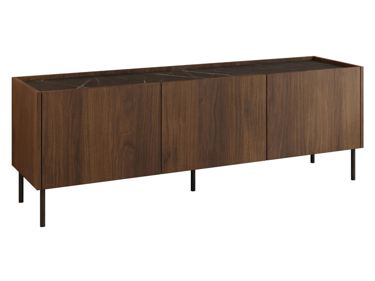 TV-LOWBOARD Tewos 144 - Nussbaumfarben/Schwarz, Holzwerkstoff/Metall (144/50/37cm) - MIRJAN24