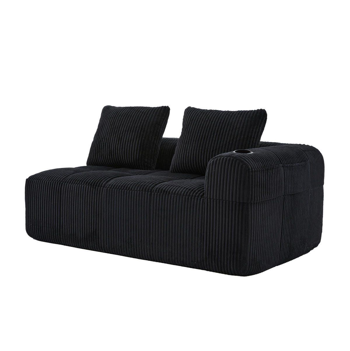 2-SITZER 158/93/61 cm Schwarz aus Cord mit Seitenfächern und Becherhaltern - Schwarz, Textil (93/61/158cm) - OKMYHOME