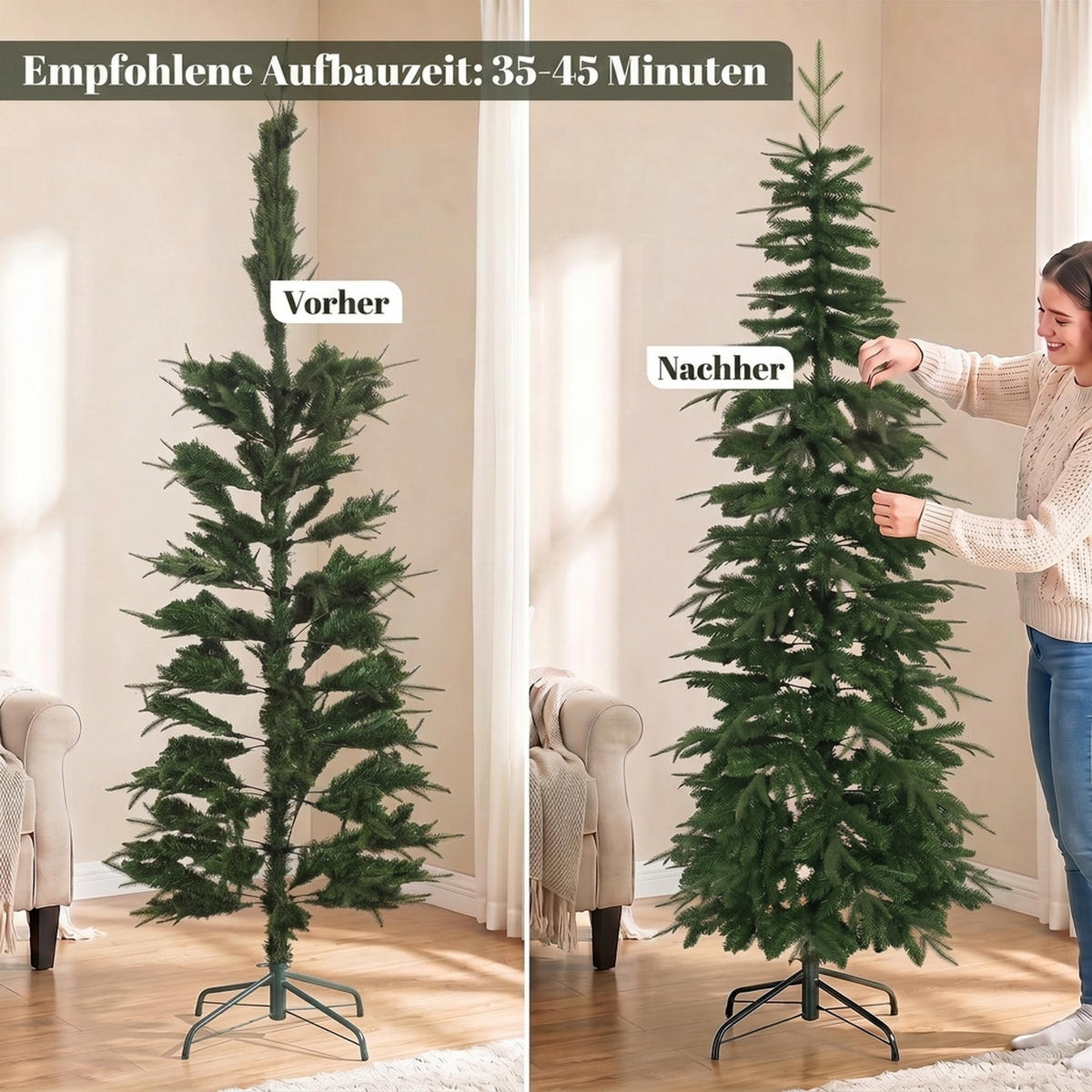 KÜNSTLICHER-WEIHNACHTSBAUM PE PVC Grün - Grün, Kunststoff (210cm) - HOMCOM