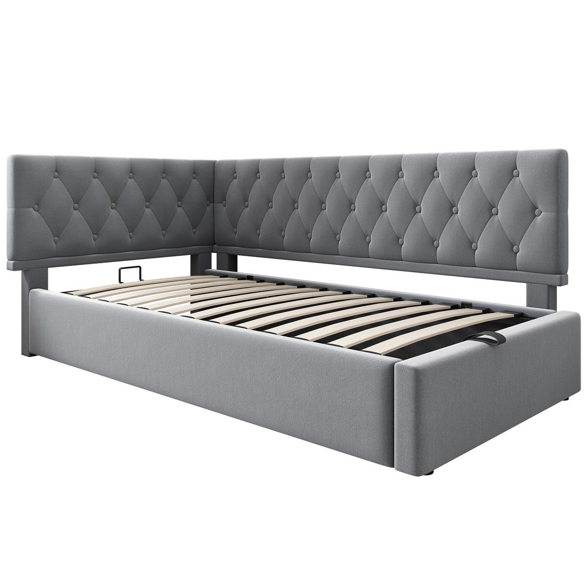 BETT mit hydraulischem Stauraum 90x200 cm Samt Grau - Grau, Metall (90/200cm) - Beauniv