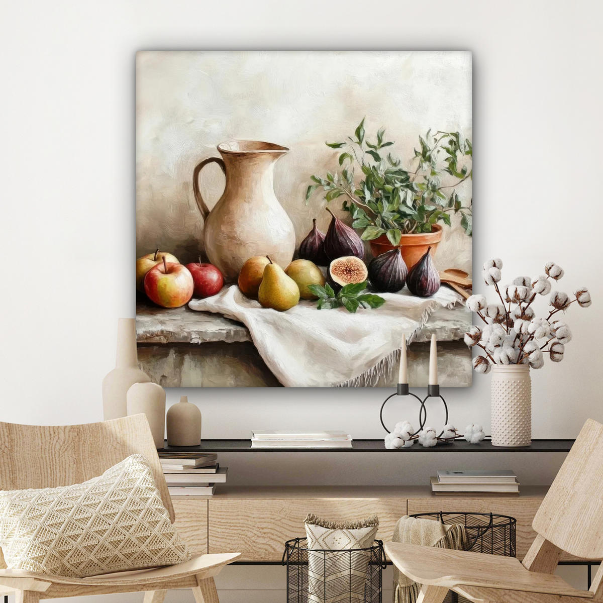 LEINWANDBILD Obst - Kräuter - Ländlich Deko Groß 90x90 cm - Naturfarben, Textil (90/90cm) - MuchoWow