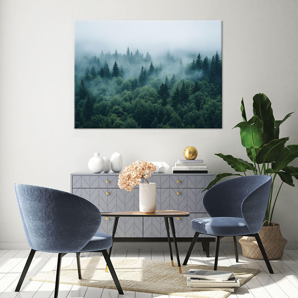 WANDBILD grüner wald im nebel naturlandschaft - Grün, Textil (60/40cm) - Feeby