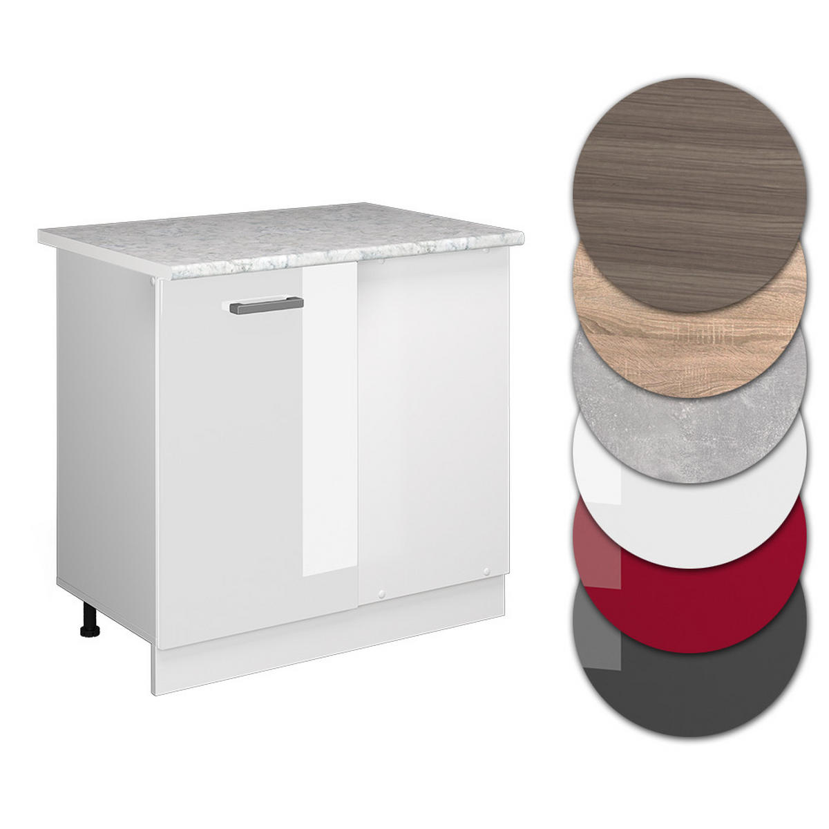 ECKUNTERSCHRANK R-Line Weiß Hochglanz 86 cm, AP Marmor - Weiß Hochglanz/Weiß, Holzwerkstoff (86/81.6/60cm) - Vicco