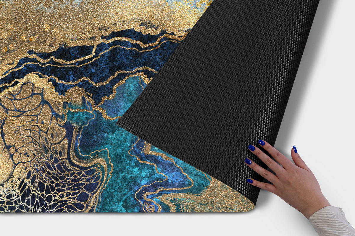 FUSSMATTE 150 x 100 cm Blauer Marmor - Blau, Textil (150/100cm) - TULUP