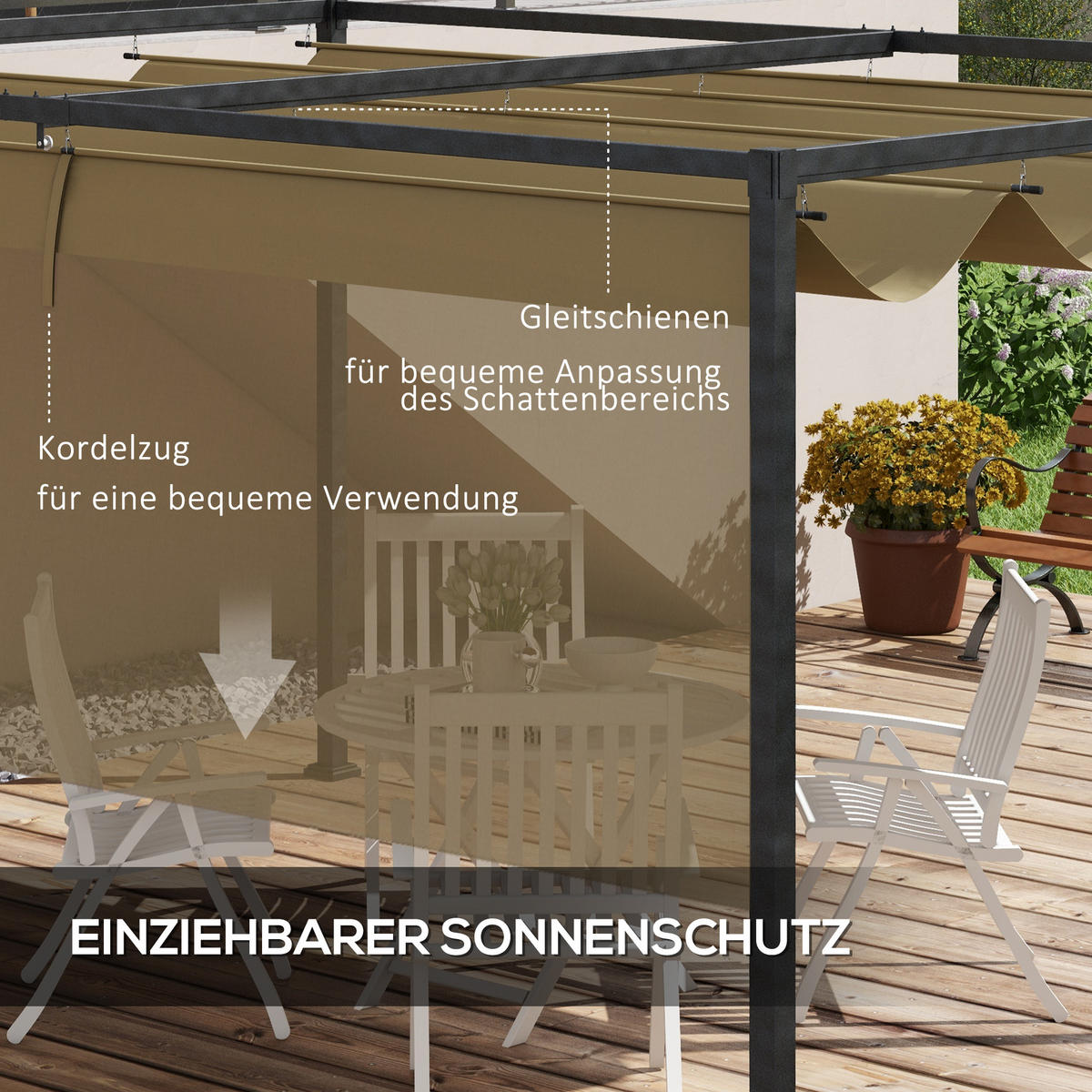 PERGOLA 3x2m Garten Pavillon - Beige, Metall (213/221/298cm) - Outsunny