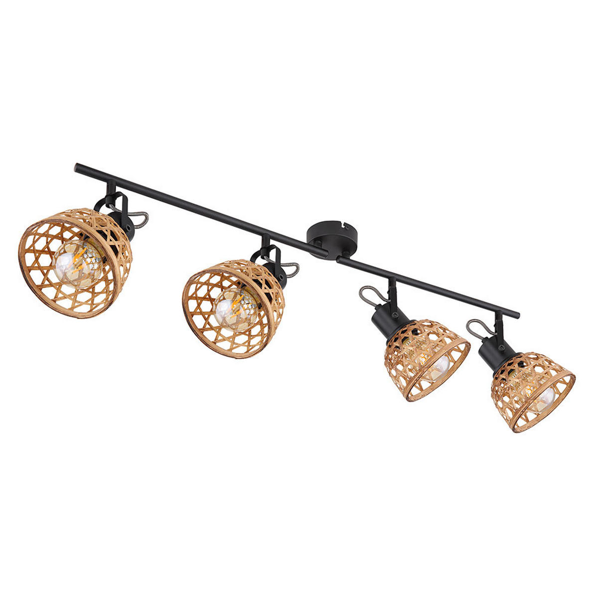 DECKENLEUCHTE Metall Bambus Schwarz WENNA - Braun, Holz (80/13/19cm) - Globo Lighting