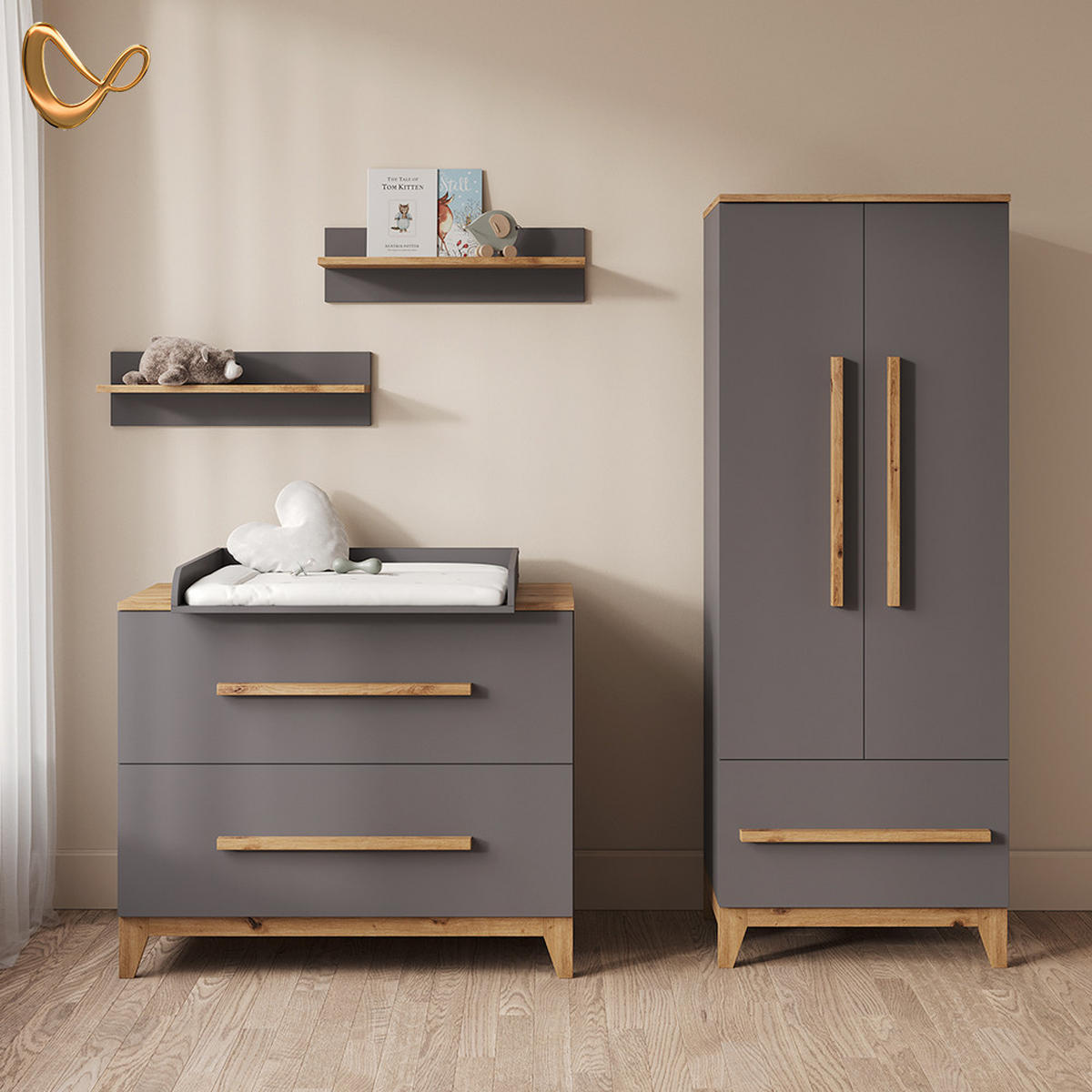 WICKELKOMMODE Mailo Grau/Artisan mit 2 Schubladen - Eiche Artisan/Grau, Holzwerkstoff (108/98/70cm) - Livinity®