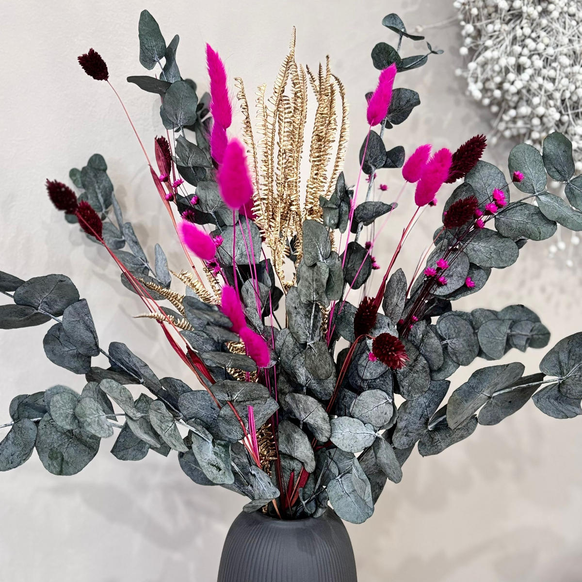 TROCKENBLUMENSTRAUSS "Frost & Fuchsia" in grün pink - 50 cm - Grün, Naturmaterialien (50cm) - Lykke & You