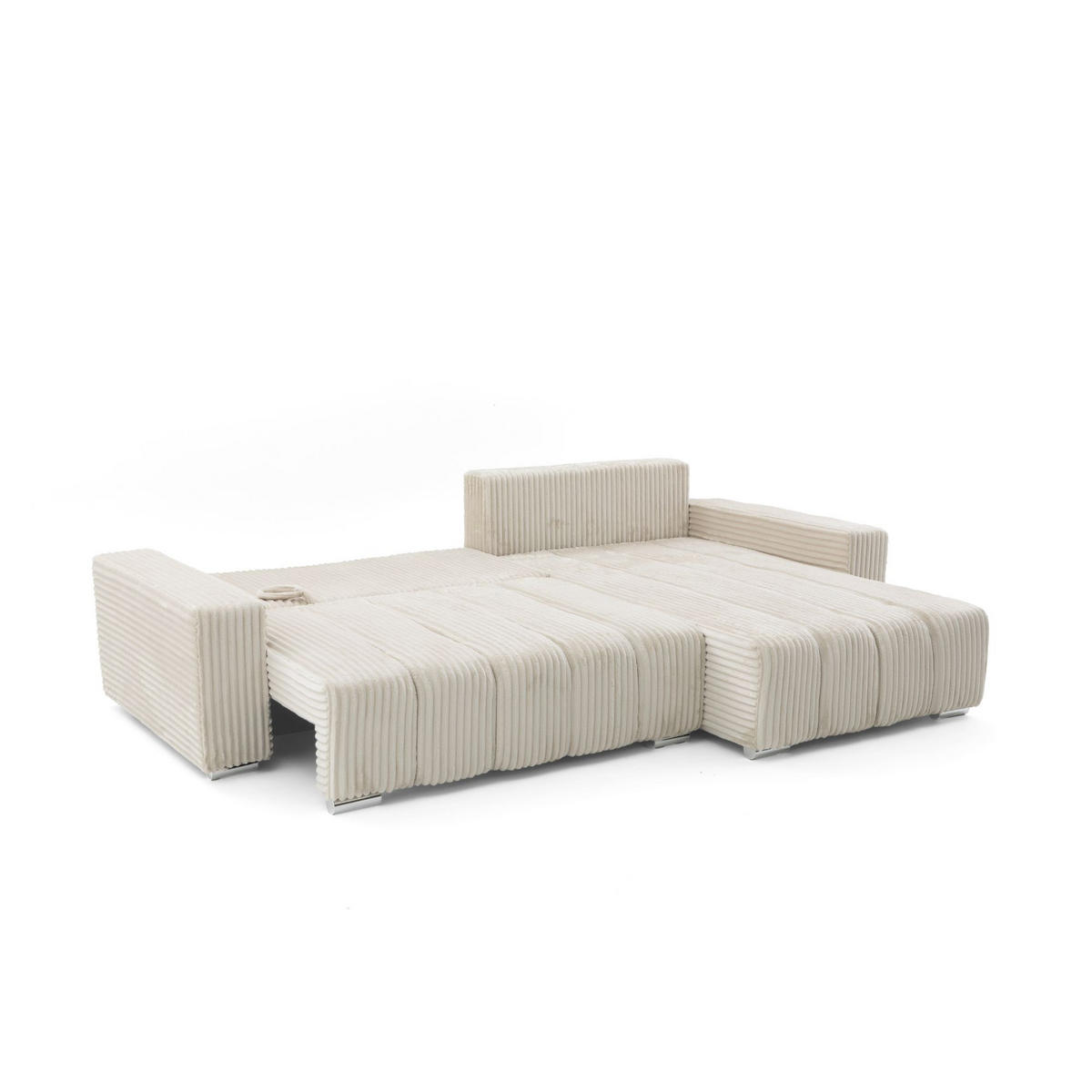 ECKSOFA PIANO L Rechts mit Schlaffunktion 137x234 Cord Beige - Beige/Silberfarben, Holz/Textil (178/278cm) - Muffo