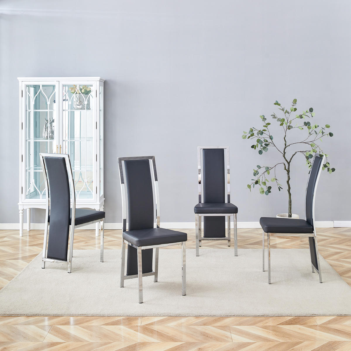 STUHL-SET DE-36611 4 Stück mit PU-Bezug und Metallrahmen Schwarz - Schwarz, Metall (42.7/109/44cm) - ComfortXL