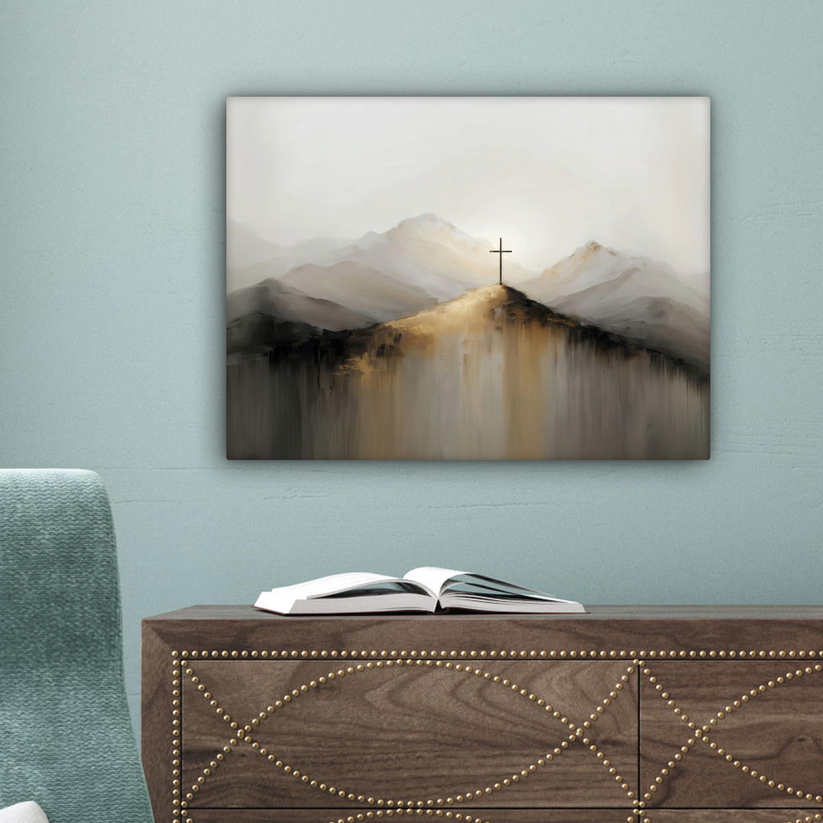 LEINWANDBILD Hügel - Abstrakt - Kreuz - Christentum Wandbild 40x30 cm - Beige, Textil (40/30cm) - MuchoWow