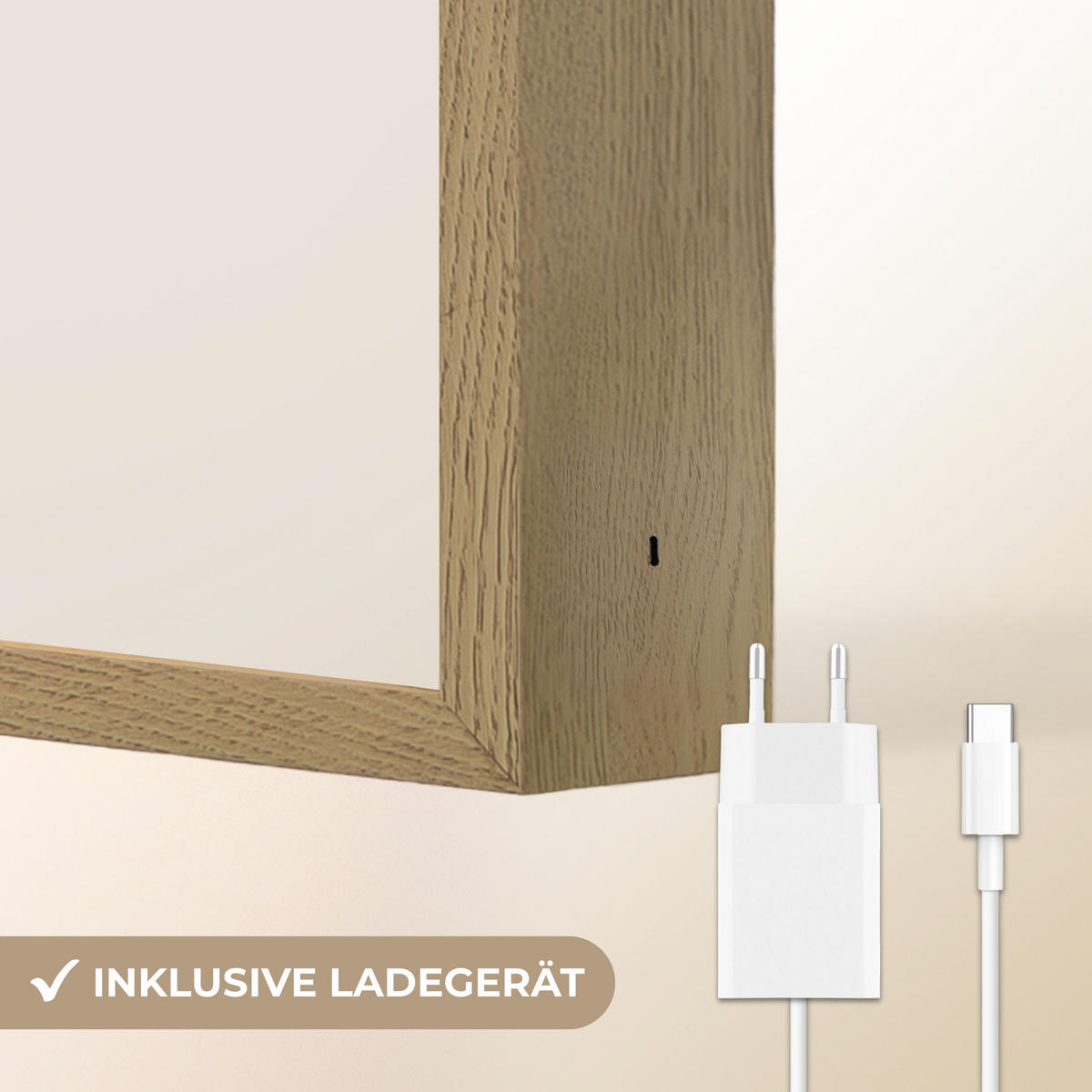 WANDLEUCHTE MIT AKKU Löwe - Beige - Tier - Mutig - Zitat 40x30 cm - Beige, Holzwerkstoff (40/30/8cm) - OnlyWow