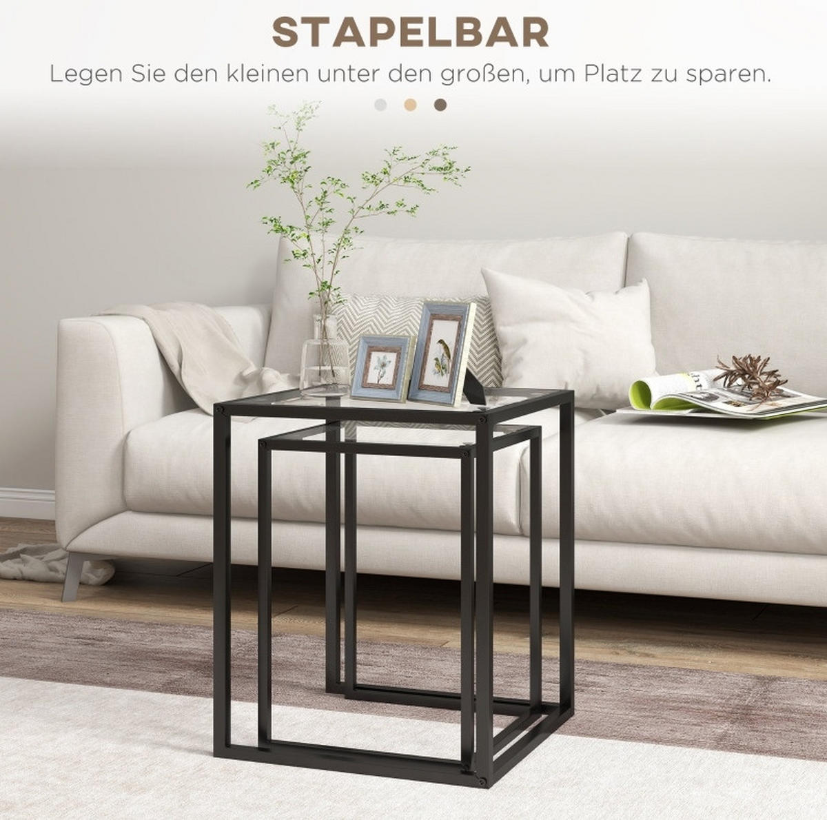 COUCHTISCH aus gehärtetem Glas 42x42x51 & 33x33x45,5 cm in Schwarz - Schwarz, Glas (42/42/51cm) - Modfu
