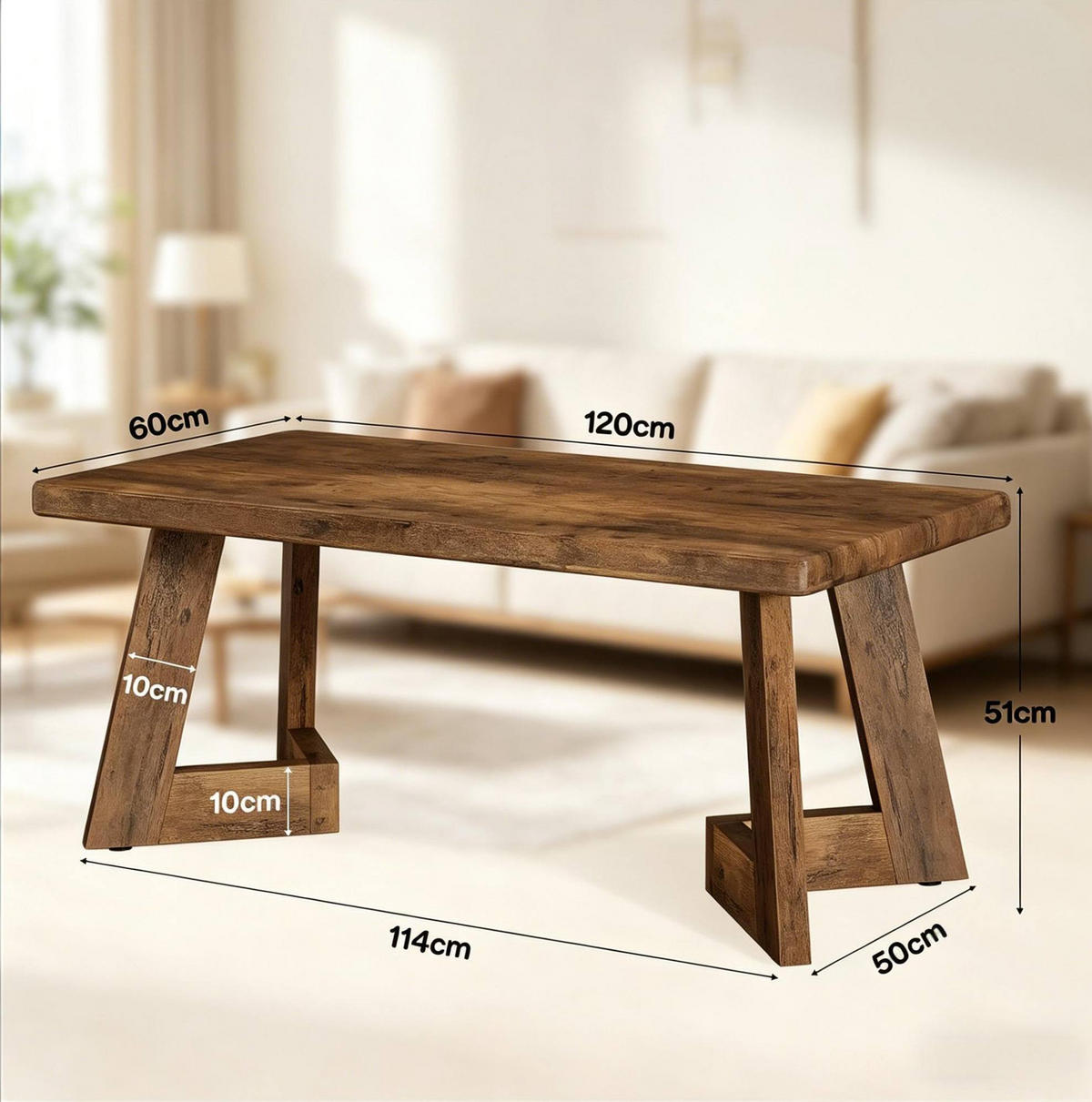 COUCHTISCH aus Spanplatte 120x60x51 cm Rustikales Braun im Landhaus-Stil - Kastanienfarben, Holz (120/60/50cm) - IVMEU