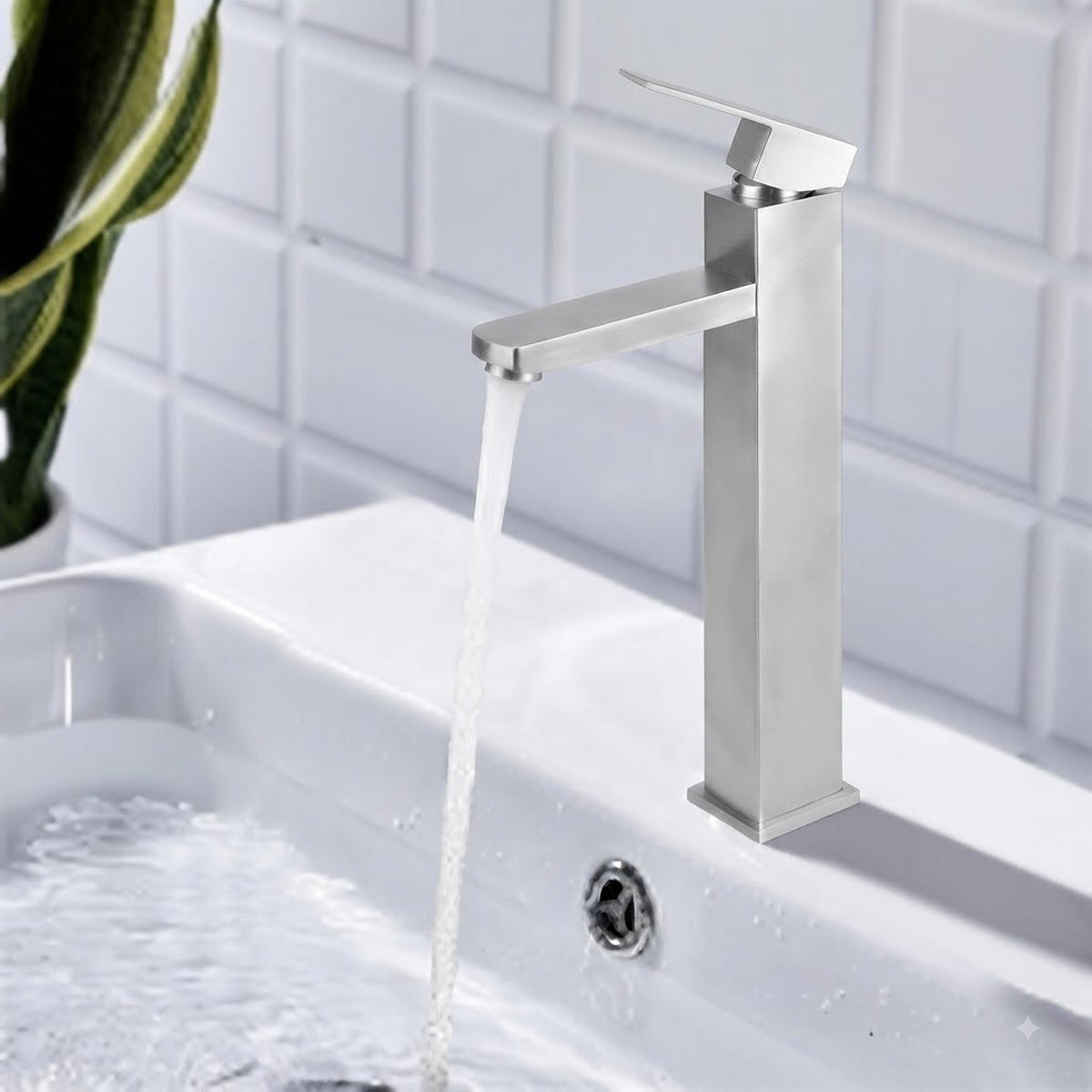 BADEZIMMERARMATUR mit 60 cm Zulaufrohr, 190 x 168 mm, silber. - Silberfarben, Metall (25/7/19cm) - Vallsero