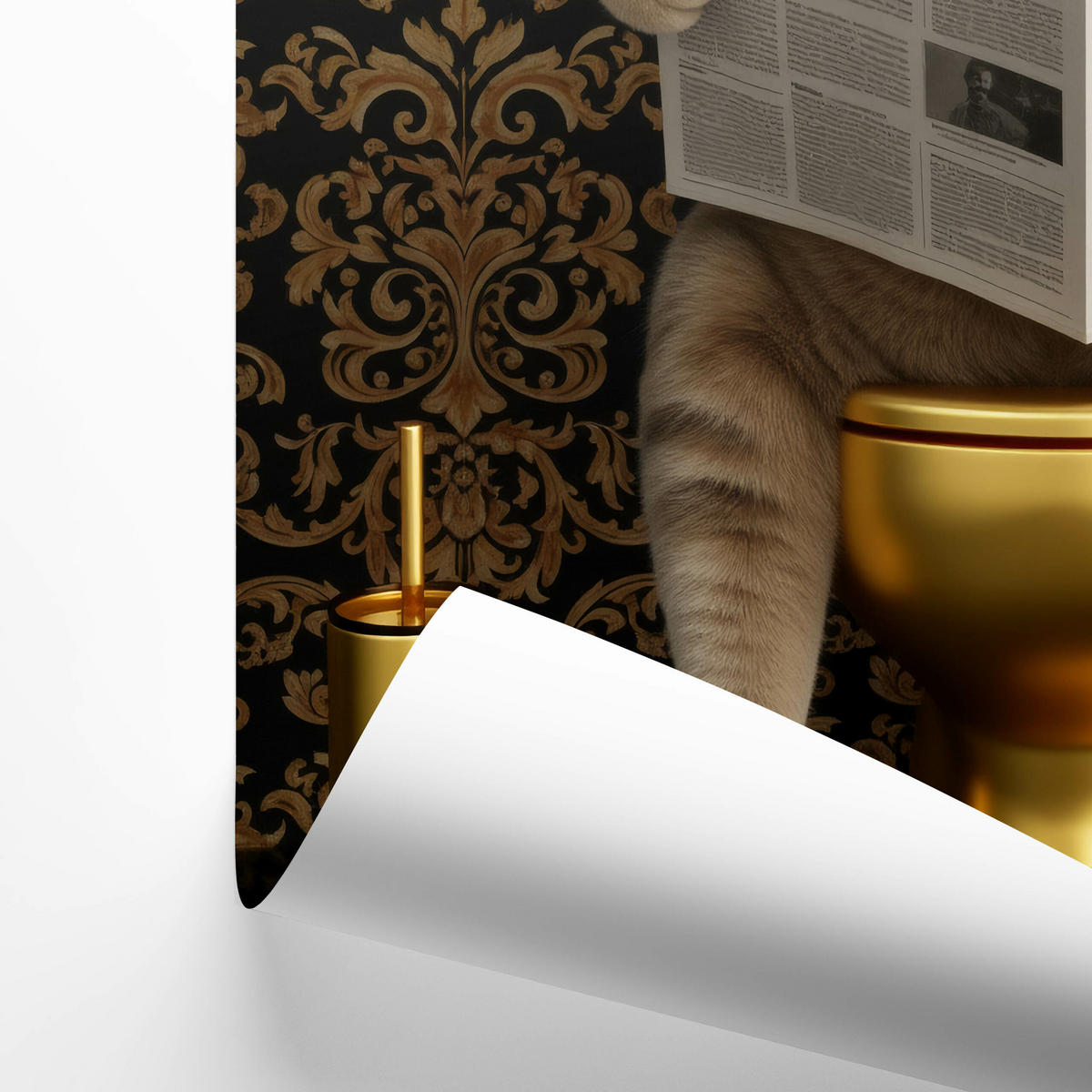 POSTER für Badezimmer WC KATZE auf Toilette mit Zeitung Glamour Abstraktion 20x30cm - Gelb/Beige, Papier (20/30/30cm) - Muralo