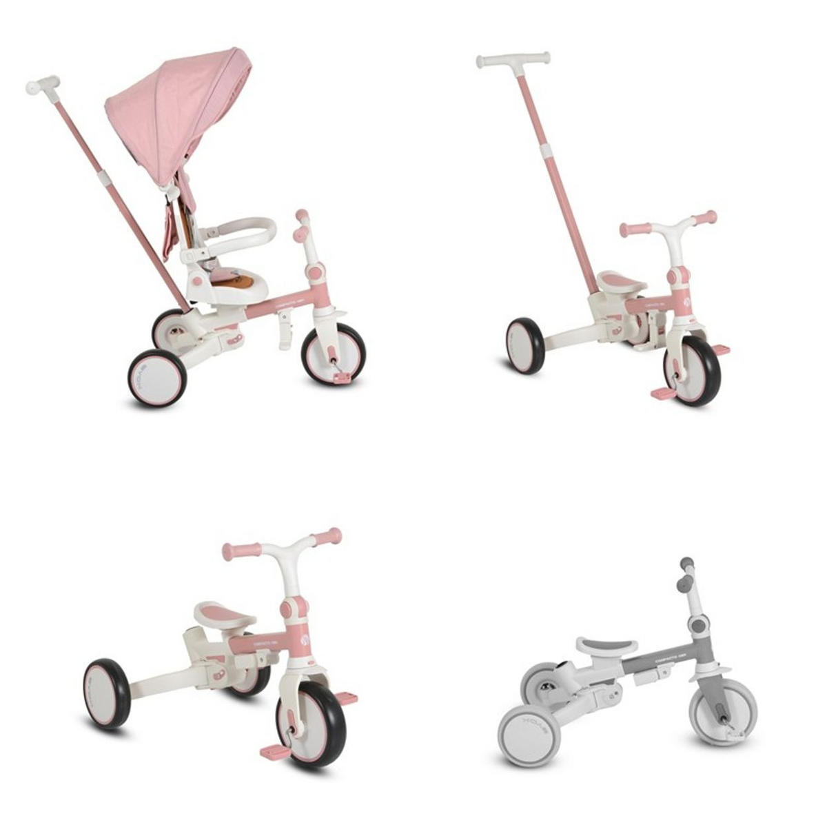 DREIRAD Compacto 4 in 1 rosa Schiebegriff klappbar Gurt umbaubar EVA - Rosa, Metall (70/50/97cm)