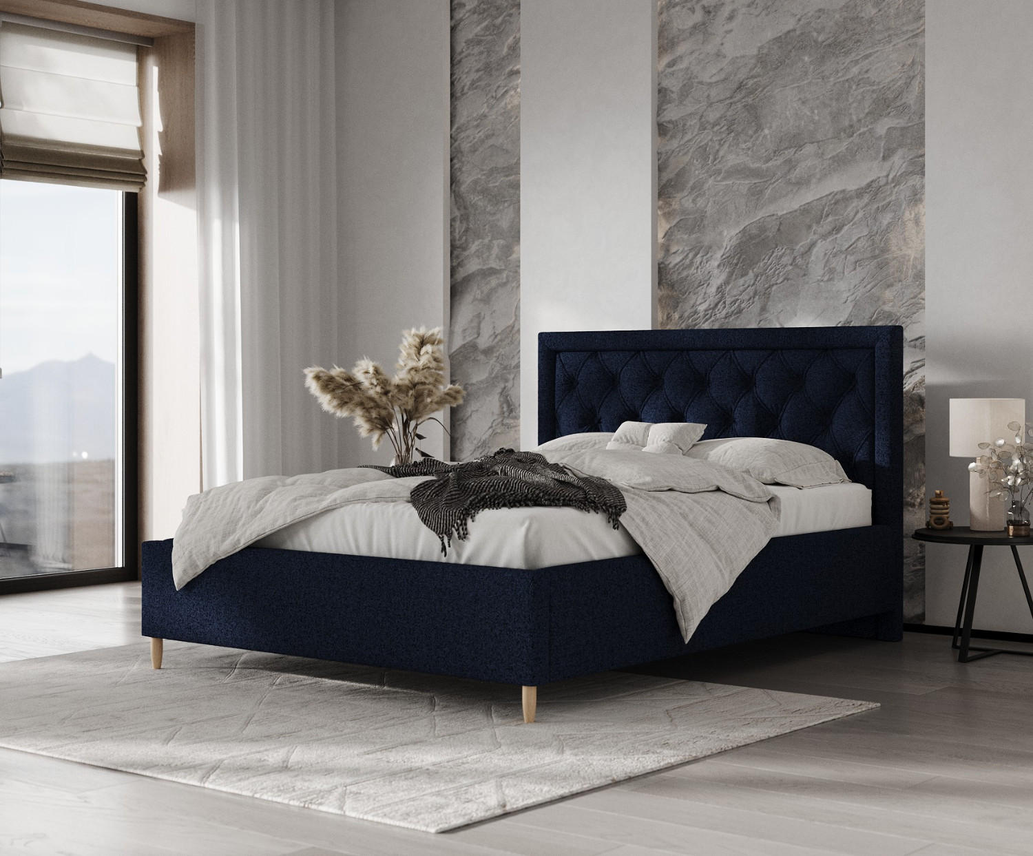 Thumbnail - AltaBeds Polsterbett, Dunkelblau, Textil, Buche, Kiefer, 140x200 cm, DIN EN 1021-1, Handmade in Europe, Schlafzimmer, Be...