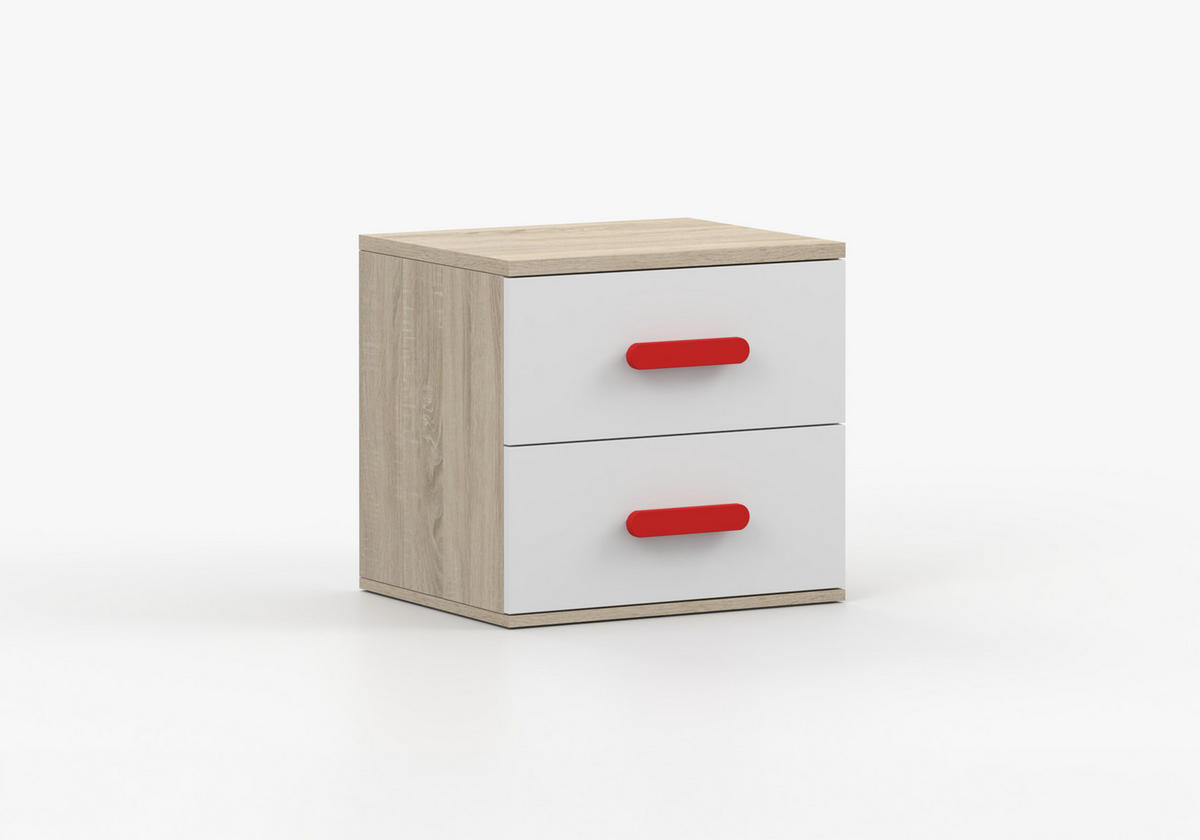 JUGENDZIMMER Elora in Eiche und Weiß – 6-teiliges Set – Grifffarbe Rot - Braun, Holzwerkstoff (80/200/120cm)