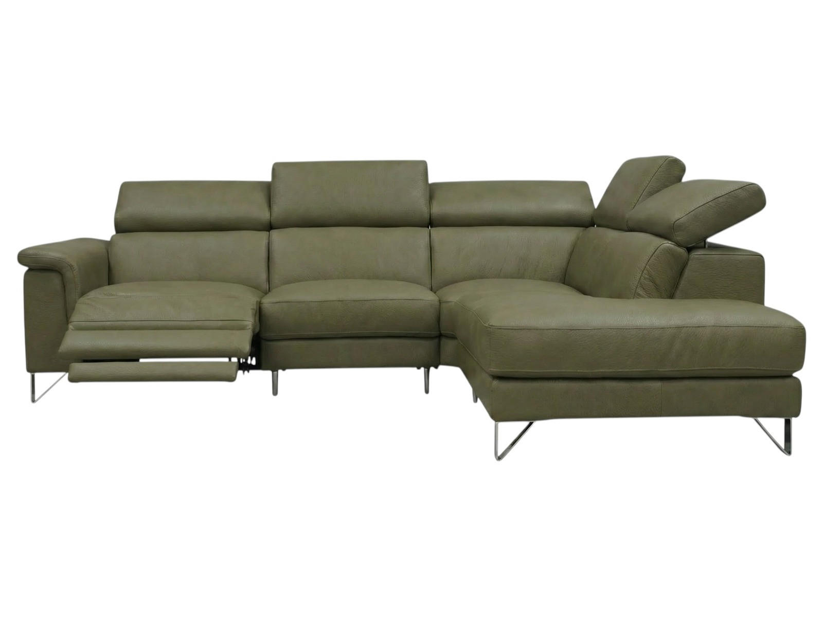 ECKSOFA Antares Echtleder mit 1 x Relaxfunktion Olivgrün - Olivgrün, Leder/Metall (276/224cm)