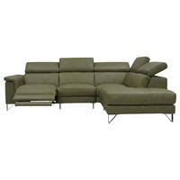 ECKSOFA Antares Echtleder mit 1 x Relaxfunktion Olivgrün - Olivgrün, Leder/Metall (276/224cm)