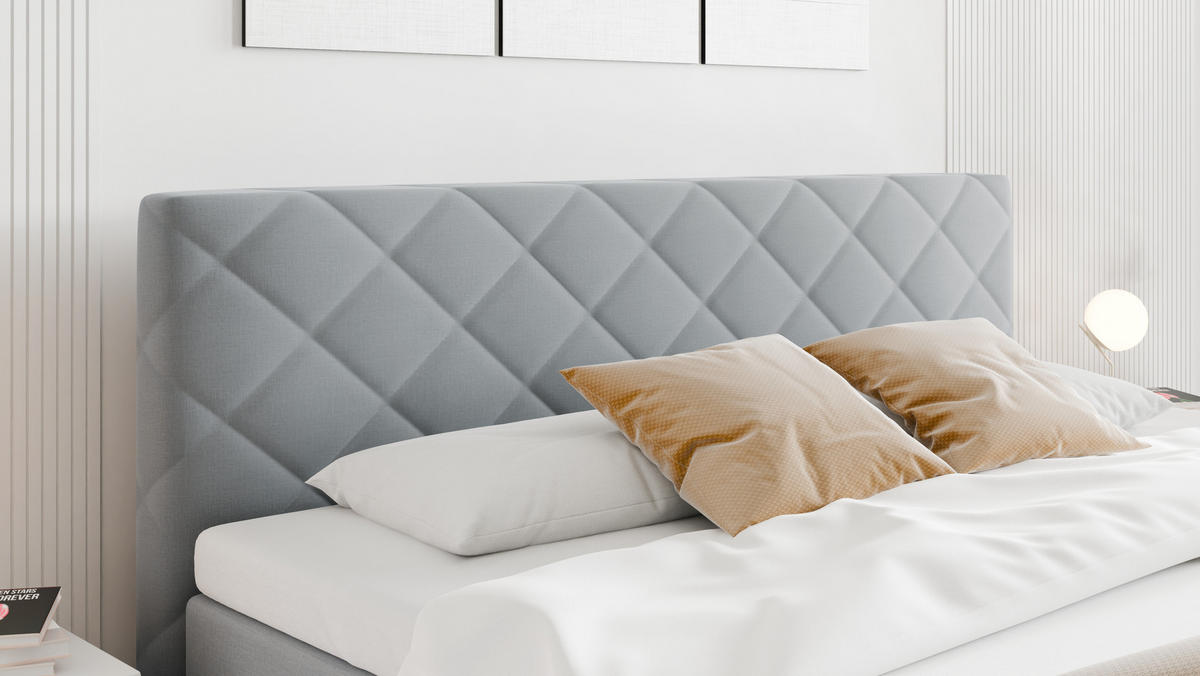 BOXBETT Diamaro 180x200 cm mit Bettkasten und Topper - Hellgrau - Hellgrau, Holz (180/200cm) - Panda Möbel