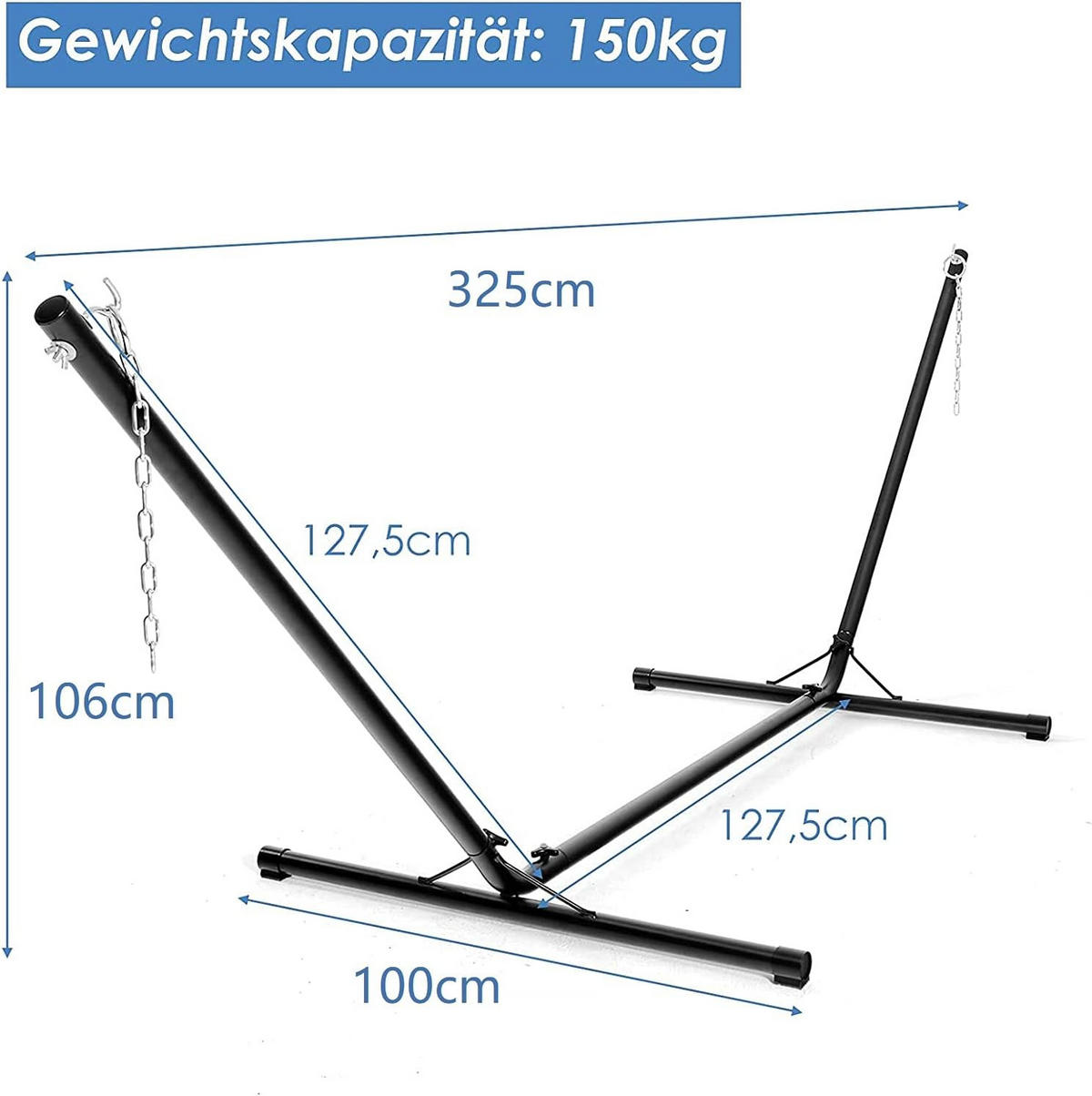 STATIV för hängmatta Svart - Svart, Metall (100/325/106cm) - COSTWAY