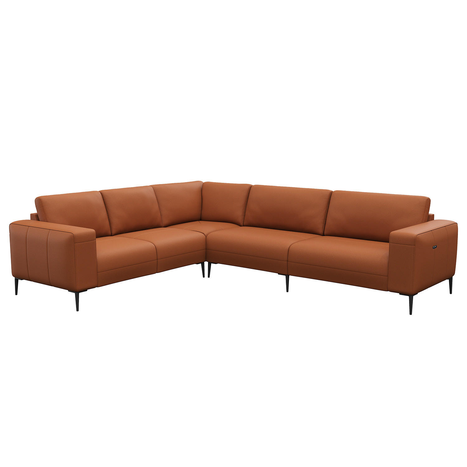 ECKSOFA mit Ottomane - Kastanienfarben/Schwarz, Leder/Metall (290/230cm) - home24