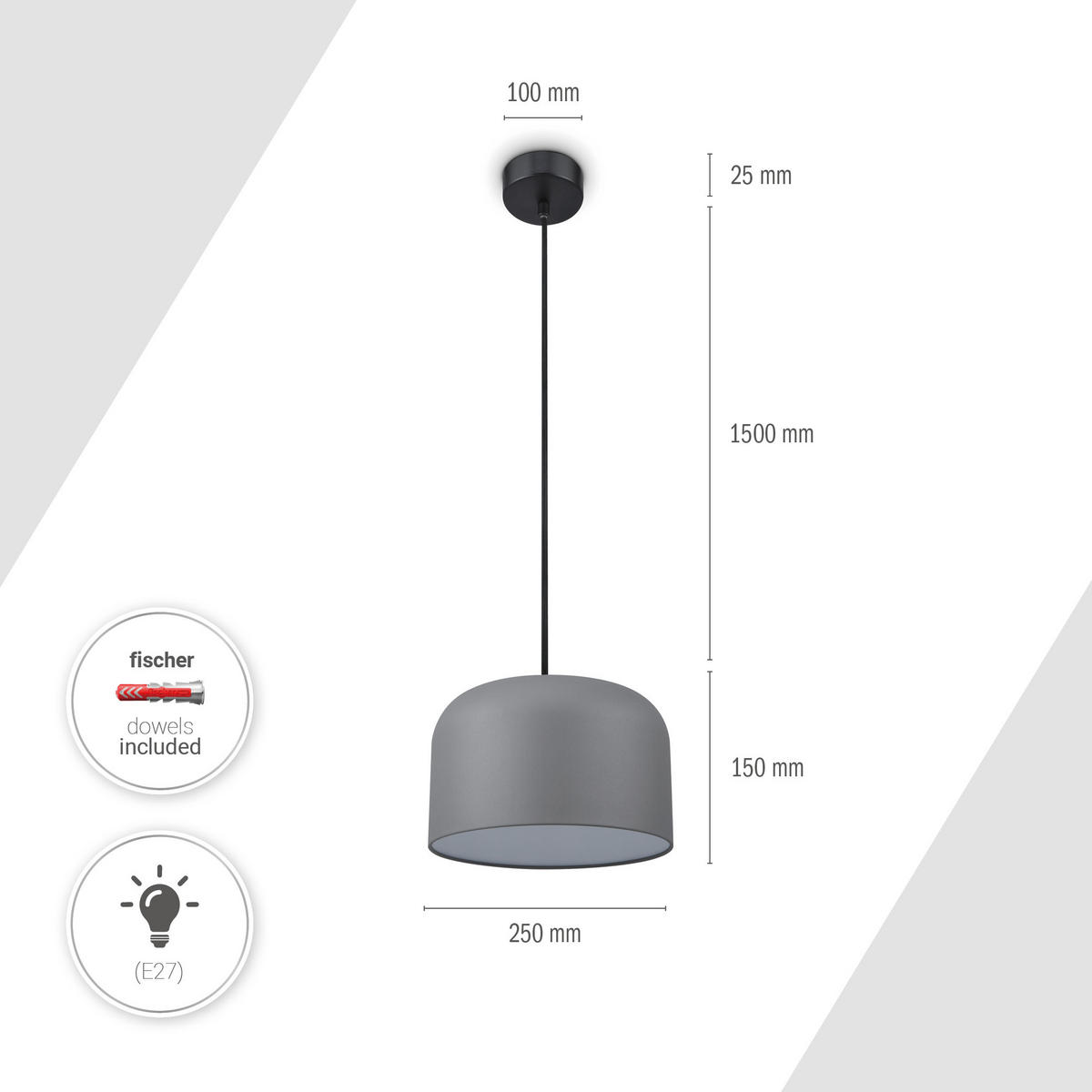 PENDELLEUCHTE Bowl - Schwarz/Grau, Metall (25/25/15cm) - Paco Home