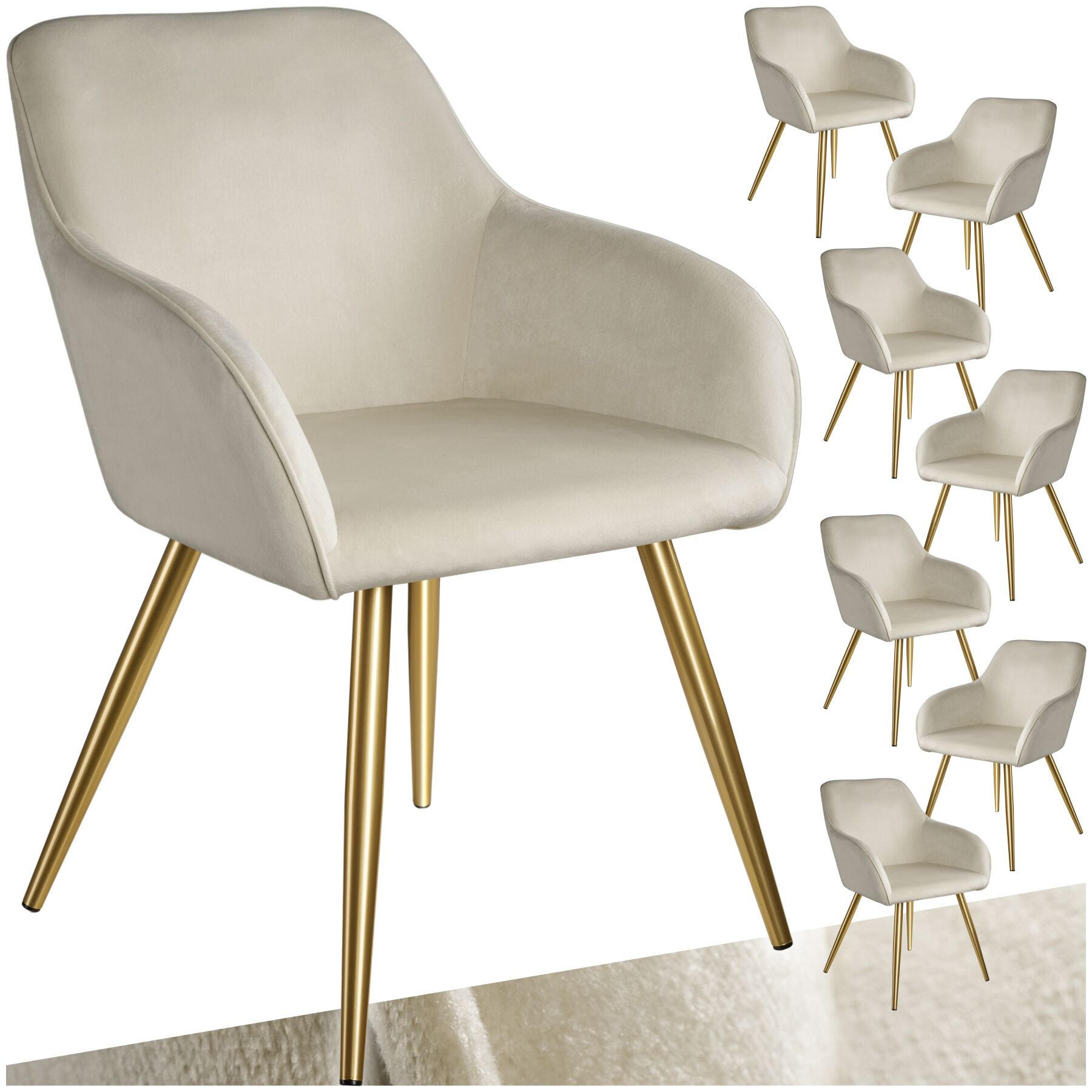 ESSZIMMERSTUHL 8er Set Marilyn 58 x 62 x 82 cm creme/gold - Goldfarben/Creme, Textil (58/82/62cm) - tectake