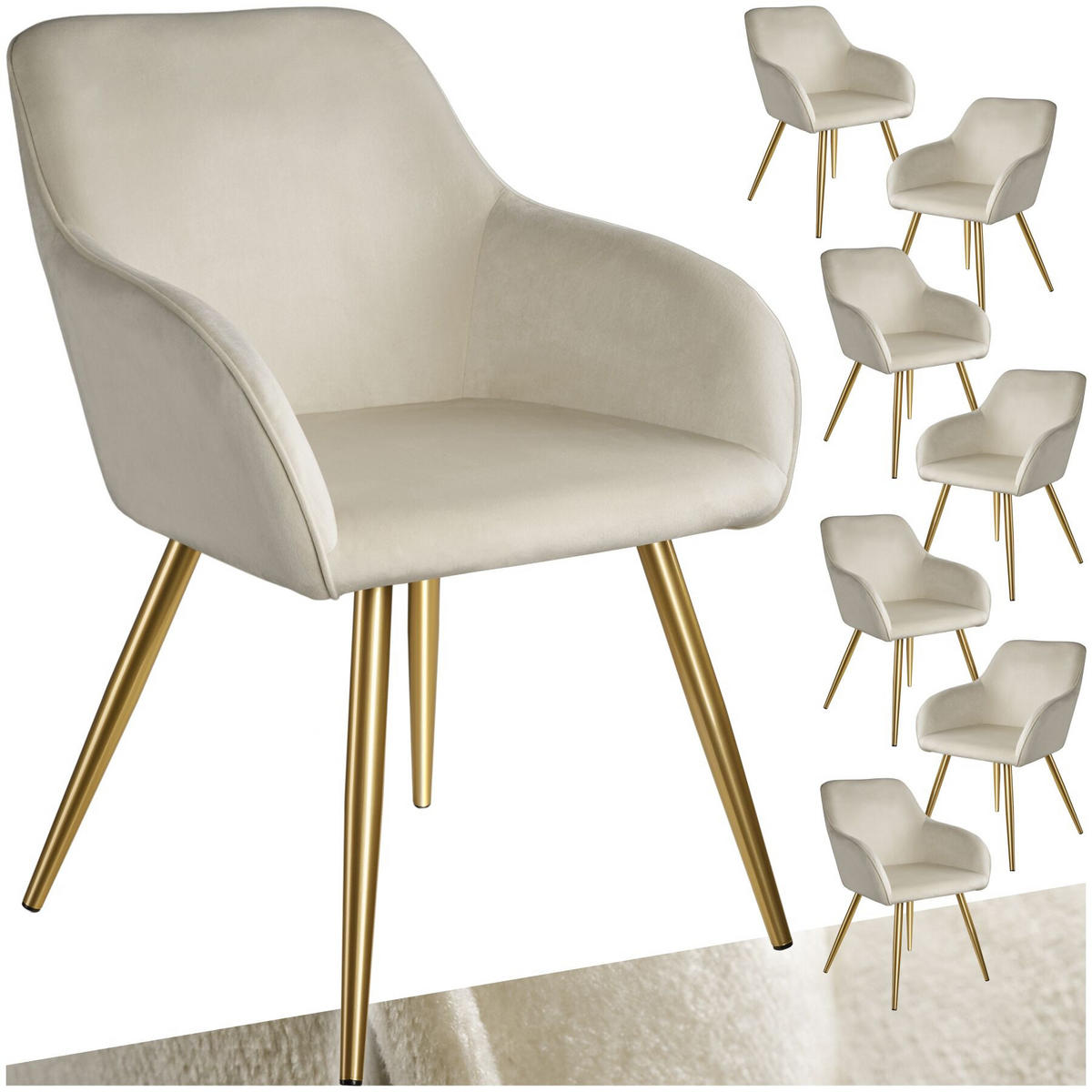 ESSZIMMERSTUHL 8er Set Marilyn 58 x 62 x 82 cm creme/gold - Goldfarben/Creme, Textil (58/82/62cm) - tectake