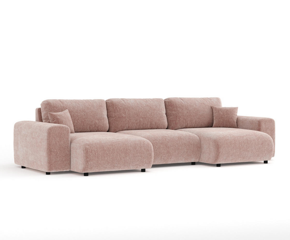 PANORAMASOFA Zanzibar Rosa Chenille - Schwarz/Rosa, Holz/Holzwerkstoff (325/79/144cm) - Maison de Reve