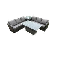 LOUNGESOFA Polyrattan 6-Sitzer - Dunkelgrau/Grau, Glas/Kunststoff - Fimous