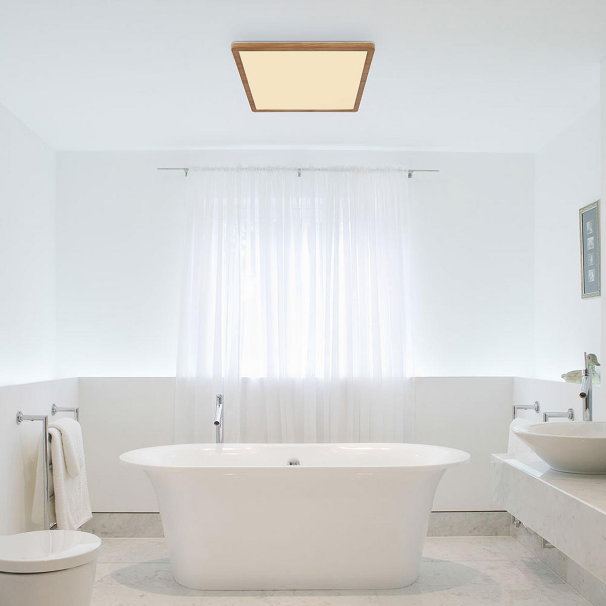 LED DECKENLEUCHTE SAPANA Holzoptik Braun - Braun, Kunststoff (42/42/2.5cm) - Globo Lighting