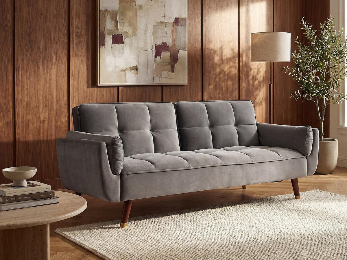 SCHLAFSOFA - 3 Personen - Samt, Stoff - Grau - - Grau, Textil (211/82/90cm) - Vente-Unique