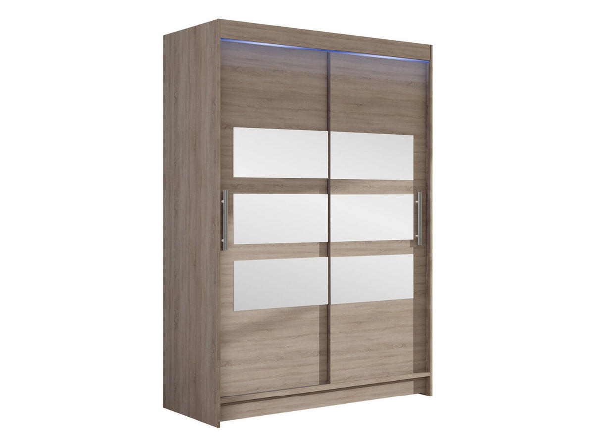 KLEIDERSCHRANK Miami V, mit RGB LED Beleuchtung - Silberfarben/Trüffeleichefarben, Holzwerkstoff/Kunststoff (120/200/58cm) - MIRJAN24