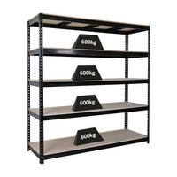 SCHWERLASTREGAL Bison 200x180x60 cm 5 Spanplatten-Ebenen 16mm Fachlast 600 kg Schwarz - Schwarz, Metall (180/200/60cm) - PROREGAL